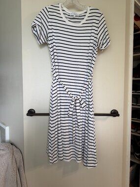 Merrick White Striped Tie-Waist Short Sleeve Dress Women's Medium